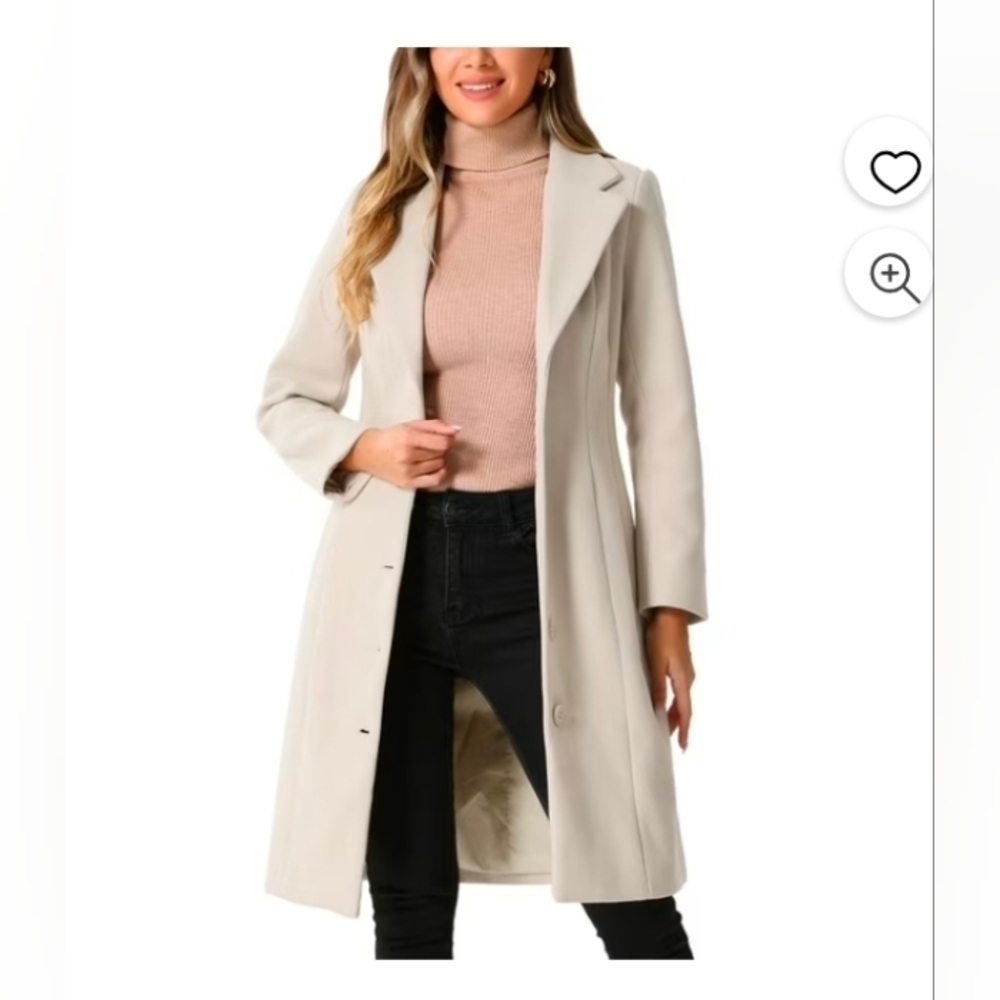 Allegra K Women's Notched Lapel Single Breasted Outwear Work Long Winter Coat